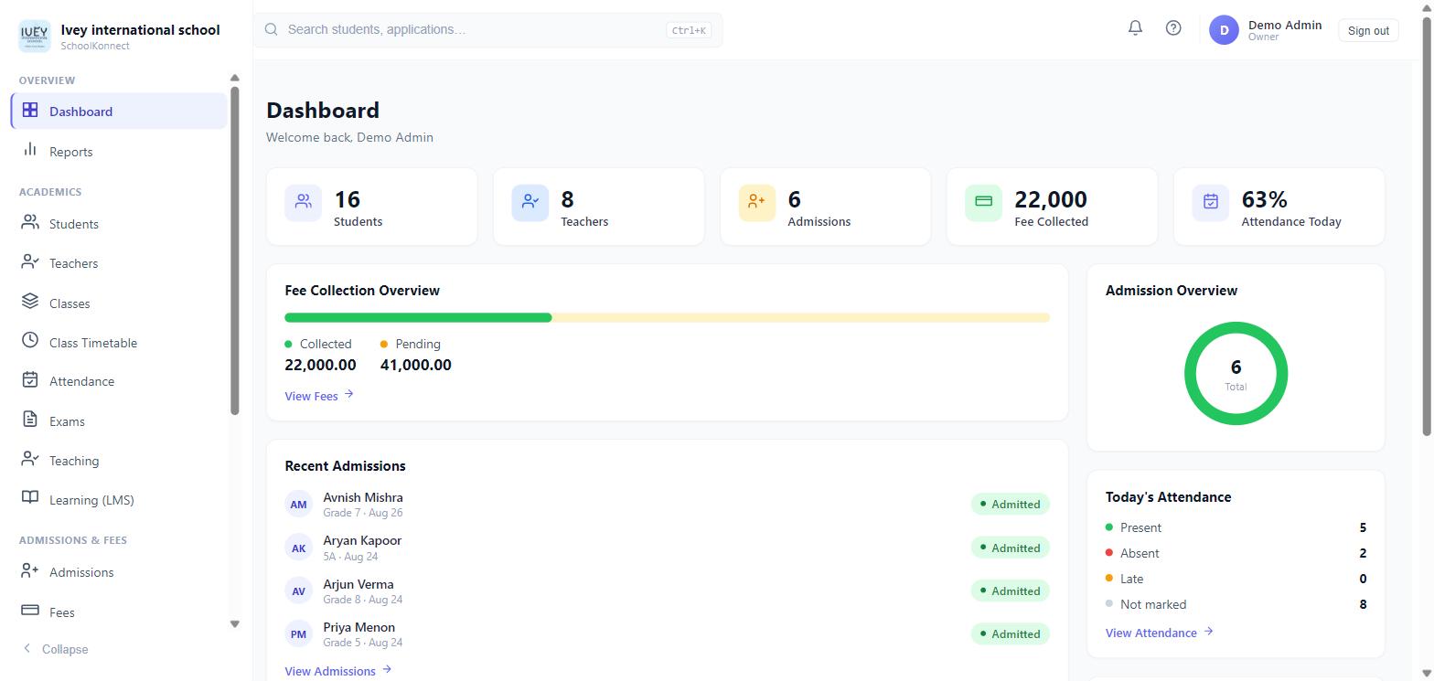 School Konnect admin dashboard — real product screenshot